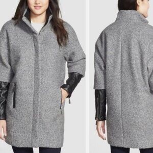 Vince Camuto Grey Coat with Leather Quilted Sleeves - Size xs